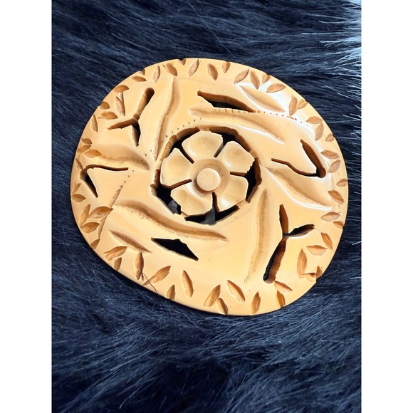 Vintage Carved Bakelite Style Floral Scarf Clip Art Deco Art Nouveau